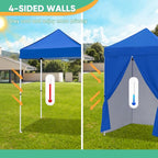 5x5 Pop Up Canopy Tent with Four Sidewalls, Instant Portable Beach Canopy, Outdoor Tent with Carry Bag for Camping, Sports, Tailgating, Events, Blue