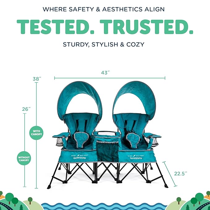 Baby Delight Go with Me Duo Deluxe Portable Chair | for Kids | Double Seat | Indoor and Outdoor | Teal