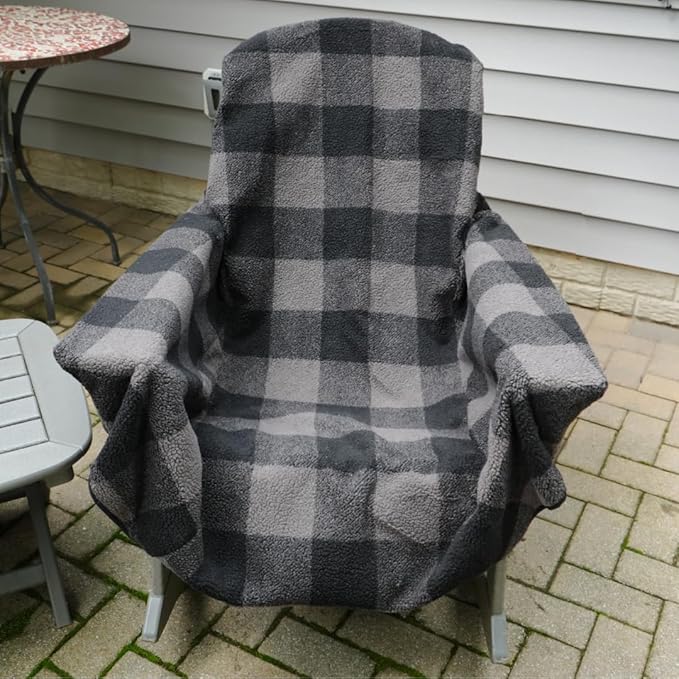 CITYBONFIRES The Chair Blanket – Reversible, Waterproof & Polar-Lined - Stretchable Elastic Back - Original Patio Chair Cover – Ideal for Homes and Outdoor Furniture- with Carry Pouch – Gray Plaid