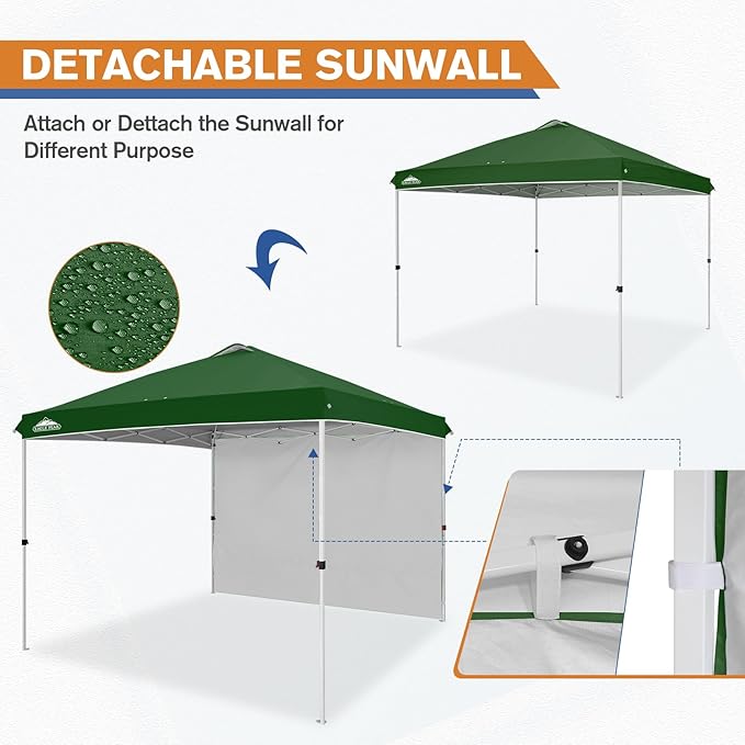 EAGLE PEAK Commercial Canopy 10x10 Pop Up Canopy Tent with 1 Sidewall, Easy Setup Heavy Duty Instant Event Shelter for Vendors & Markets, Outdoor Sun Shade, Green