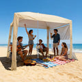 VEVOR Beach Cabana, 8 x 8 ft Beach Canopy with Side Wall, UPF 50+ Protection Easy Setup Cabana Tent with Sand Pockets, Adjustable Height Portable Shade Sun Shelter Umbrella for Family & Friends, Khaki