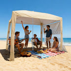 VEVOR Beach Cabana, 8 x 8 ft Beach Canopy with Side Wall, UPF 50+ Protection Easy Setup Cabana Tent with Sand Pockets, Adjustable Height Portable Shade Sun Shelter Umbrella for Family & Friends, Khaki