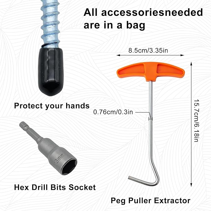 16-Pack Heavy Duty Screw-in Tent Stakes with Drill Adapter – 8 Inch Ground Anchors for Camping, Canopy, Gazebo, Awnings & Outdoor Accessories
