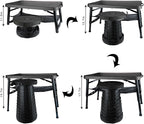 Folding Table and Stool, Small, Black, 4 Foot Outdoor Portable Table, Adjustable Height, Camping, Picnic, RV Table, 55lbs Load-Bearing, Lightweight
