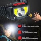 LED Headlamp Rechargeable, 4 Pack Head Lamp Flashlight Headlight Light with Motion Sensor for Outdoor Camping Biking Running Fishing