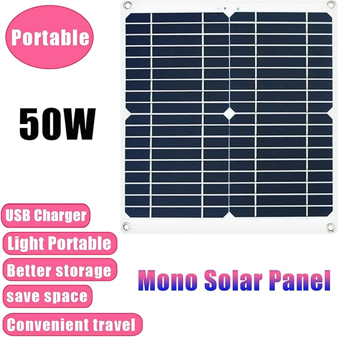 50W Portable Solar Panel Kit with 3000W Inverter, DC12V to AC110V/220V, USB Port, 50A Solar Controller - Ideal for Camping, Picnics, Emergency Power Supply