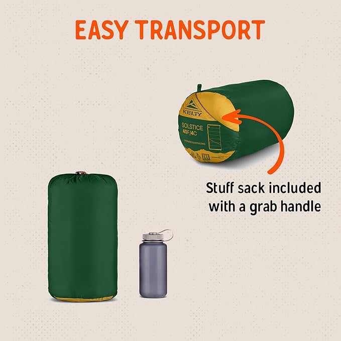 Kelty Solstice 20 Oversized Camping Sleeping Bag, Spacious Rectangular Shape, Zip Together for 2P, Anti-Snag Zips, Internal Pocket