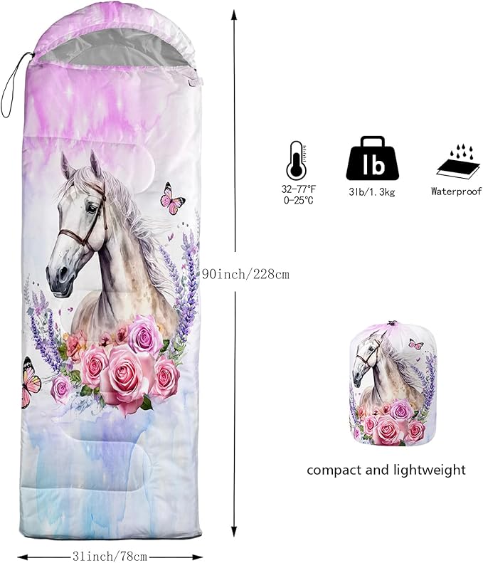 HOSIMA Dear Hunting Pattern Cold Weather Sleeping Bags for Kids Adults,Black Light Weight Waterproof Sleeping Bags for Outdoors Hiking.