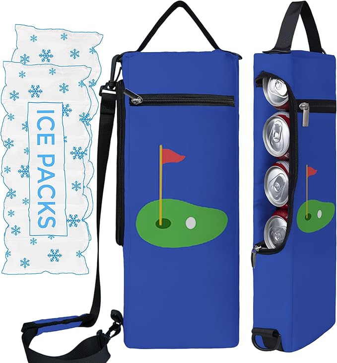 Golf Cooler Bag Plus Ice Pack Soft Sided Insulated Cooler Bag- Holds 6 Pack of Cans or 2 Wine Bottles - Grey Camo Golf Beer Sleeve Black Fits Discreetly in Golf Bags