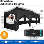 COBIZI 10x30 Pop up Canopy Tent 10x30 Canopy with 8 Sidewalls Waterproof Heavy Duty Commercial Tent for Parties Outdoor Garden Gazebo, Carry Bag with Wheel(10x30ft, Black)