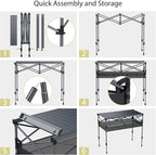 Anbte Camping Table Foldable, 2 Adjustable Height 34.2”, Large Roll Up Camping Table Support 264lbs with Storage Basket and Bag, Aluminum Outdoor Table, for Picnic Travel BBQ, 39.4” x 19.7”, Black