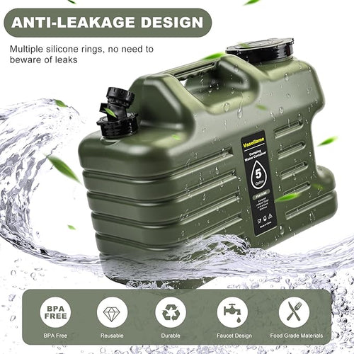 5 Gallon Water Jug with Spigot, Leak-Proof Portable Camping Water Containers, BPA Free, Outdoor Hiking & Emergency Picnic Storage Water Tank