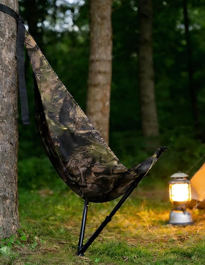 Low Down Hunting Tree Seat, Adjustable Height (16-28IN) Portable Folding Tree Seat, Silent Swivel 180° Pivot Outdoors Hammock Seat, Hunting Hammock for Turkey Deer Ground Camping Shooting
