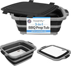 BBQ Prep Tub 8L - Multifunctional Collapsible Camping Cutting Board with Upgraded Locking lid, Meat Storage Container for Meal Prep, Dish Basin Bowl Perfect for Grilling Outdoor Cooking Large