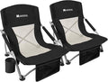 AKSOUL Folding Beach Chair for Adults: Low/High Back Chairs with Carry Bag - Extra Wide Seat Chair with Comfortable Pillow & Storage Pocket (1 Pack & 2 Pack, Blue)