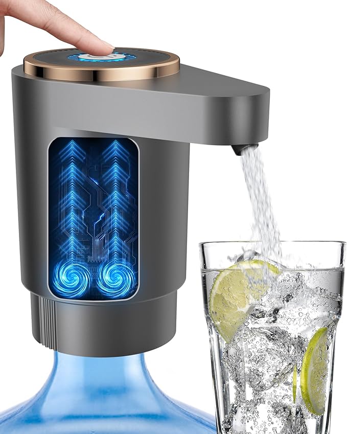 Water Jug Pump for 5 Gallon Bottle – Portable Electric USB-C Charging Dispenser, Dual Powerful Motors, Fast Flow, Fits 2-5 Gallon Jugs – Ideal for Home, Office, Camping, RV, Gray