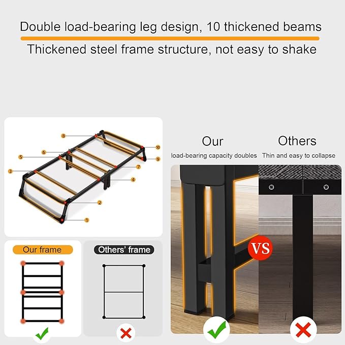 Camping Cots Double Load-Bearing Leg Design, Camping Cot 10 BeamsStable, Folding Bed Silent Anti-Skid Wheels, Folding Cot(185x38x60cm/73x15x24in)