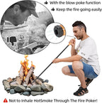 Fire Poker for Fire Pit Outdoor, 38 Inch Extra Long Iron Campfire Poker, 3 Part Assembled Fireplace Poker with Blower Poke and Wooden Handle for Indoor Wood Stove, Outdoor Camping, Bonfires