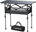 FUNYKICH Folding Camping Table(L32.3''xW15.7''), Aluminum Roll-up Portable Picnic Table with 2 Adjustable Height, Large Storage and Carrying Bag for Picnic, Camping, BBQ, Party, Backyard, Beach