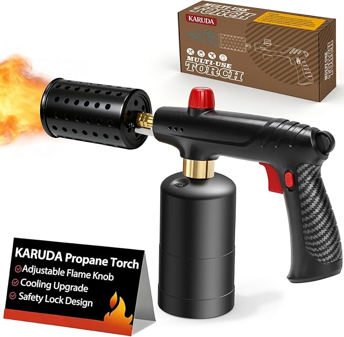 Propane Torch Gun，Flame Thrower,Cooking Blow Torch Gun with a Safety Lock,Charcoal Lighter,Adjustable Kitchen Torch Gun for Campfire，Grill, Sous Vide, BBQ (Tank Not Included)