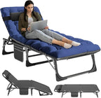 NAIZEA Folding Camping Cot W/Mat for Adults, Adjustable Lounge Chair Outdoor, Heavy Duty Sleeping Cot Bed, Travel Camp Cots for Pool, Beach, Patio Sunbathing