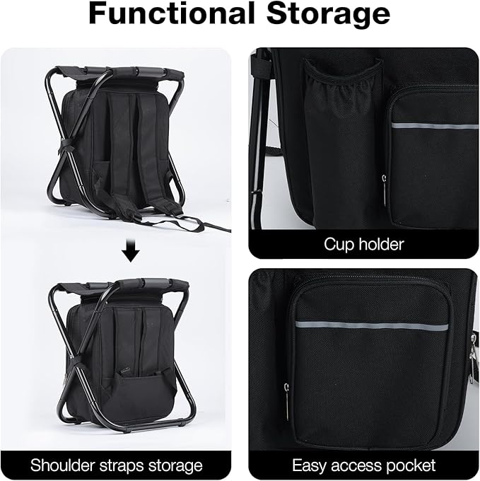 Portable Backpack Stool Cooler Chair for Adults Heavy Duty 350lbs, Lightweight Folding Detachable Large Camping Seat Backpack Cooler Chair for Fishing Hunting Travel
