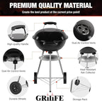 18 inch Charcoal Grill, Portable Kettle BBQ Grills, Perfect BBQ Gift, Durable & Easy to Assemble, Round Barbecue Grill with Wheels and Lid for Outdoor Cooking, Patio and Beach, Black