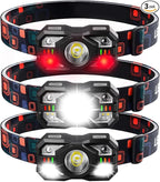 3 Pack Headlamp Flashlight,LED Rechargeable Head Lamps with Motion Sensor,Waterproof Super Bright Headlight for Outdoor Camping