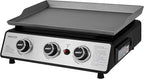 Royal Gourmet PD1301S Portable 3-Burner Tabletop Gas Griddle, 25,500 BTU Cooking Power, 304 Sq. In. Cooking Surface, Ideal for Camping & Tailgating, Black & Silver