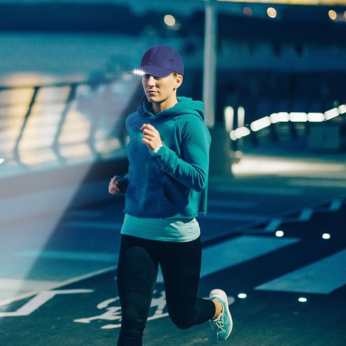 Syhood 2 Pieces LED Baseball Caps Flashlight Hats Hands Free Baseball Caps with Light Built in 5 Battery Powered Headlamp LED Hats Light for Men Fishing Jogging Camping Hand Work