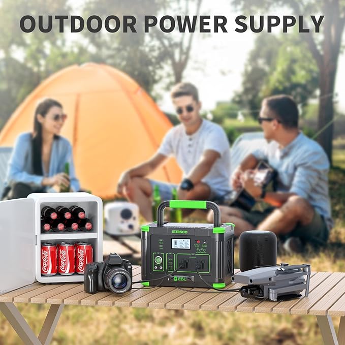 Portable Power Station 500W(Peak 1000W) EBL, 519Wh Outdoor Solar Generator with 2 AC(110V) Outlets, 10 Ports Powerhouse with USB-C PD Fast Charging for Travel, RV Camping Off-Grid Living Emergency