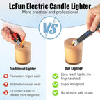 LcFun 3 Pack Candle Lighter Electric USB Rechargeable Plasma Arc Lighter with Safety Lock, Windproof Flameless Long Lighters for Candle, Grill, BBQ, Camping, Gas Stoves (2 Black, Rose Gold)