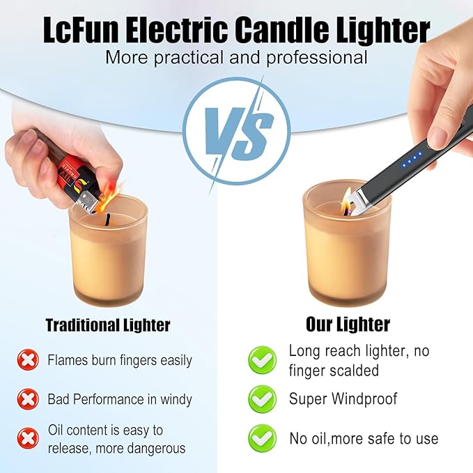 LcFun 3 Pack Electric Candle Lighter USB Rechargeable Arc Lighter with Safety Lock, Windproof Flameless Plasma Long Matches Lighters for Candle, Grill, BBQ, Camping, Gas Stoves (Black,Pink,Blue)