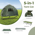 LDAILY Camping Tent Cot, 5 in 1 Off Ground Elevated Tent with Air Mattress, Sleeping Bag & Pillow, Folding Camping Cot Combo with Carrying Bag for Outdoor Hiking, RV, Picnic, Field Backyard (1 Person)