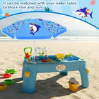 Sweetude Water Table Umbrella (Table Not Included), Kids Seaside Beach Umbrella Picnic Canopy for Summer Toddlers Sand Beach Camping Garden Outdoor Pool Shade Party Supply(Shark Theme)