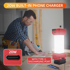 LED Work Light Compatible with Milwaukee M18 Battery, 2900LM 360° Cordless Jobsite Light for Garage, Workshop & Camping, 2 Modes Lantern with Type-C Charging Port (Battery Not Included)
