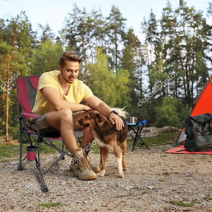 Backyard Expressions Heated Camp Chair with Cupholder – Portable Folding Camping Chair with 3 Heat Settings, USB Powered, Lightweight & Durable – Outdoor Heated Chair for Camping, Tailgating & Sports