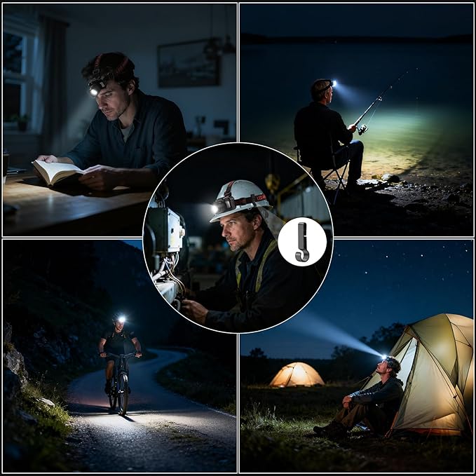 Rechargeable Headlamp High Lumen, 2Pack Super Bright Head lamp with Side Light & Motion Sensor, 7Mode Head Lights for Forehead, Adjustable Focus LED Headlamps for Adults Camping Running Hiking