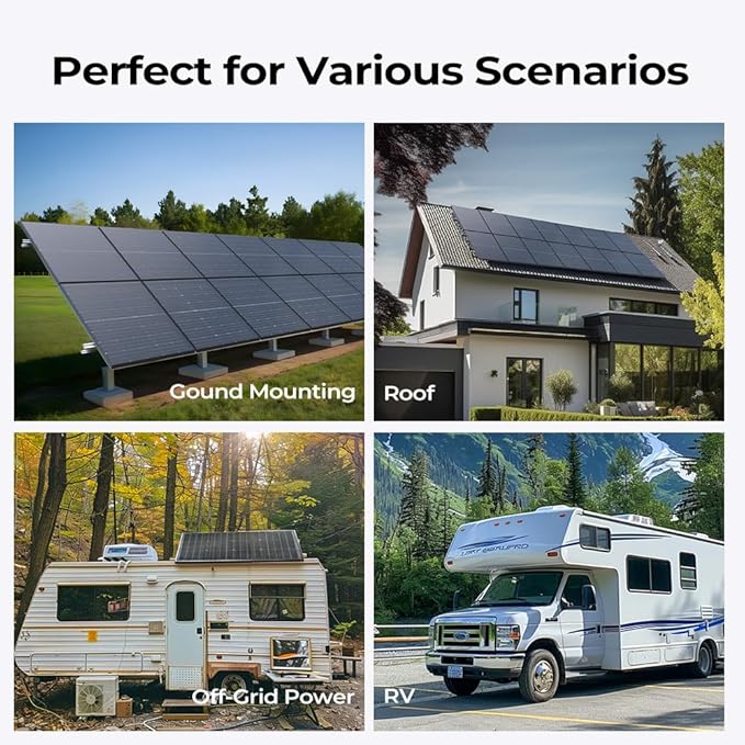 BougeRV Bifacial N-Type 300 Watts 16BB Mono Solar Panel, 25% High-Efficiency All Black 12V/24V 300W Solar Panel for RV Camping Off-Grid Home Boat Marine 1 Piece