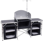 Nice C Camping Kitchen Table, Folding Grill Table, Upgrade Light Stand and Windshield Cooking Station & 3 Organizers, Carry Bag for Outdoor, Beach, BBQ, Picnic, Cooking, Indoor, Office(Silver)