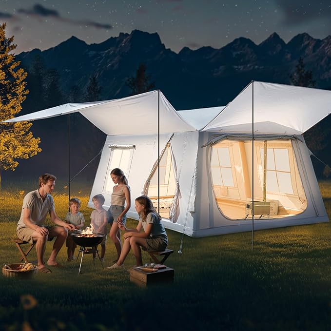 ABORON 2/6/8/10/12 Person Inflatable Camping Tent, Easy Setup Blow Up Tent with Hand Pump, PU3000mm Waterproof & Breathable 4 Season Glamping Tent for Outdoor Camping