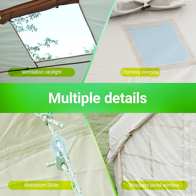 Nice C Inflatable Tent for Camping, Glamping Tent for Adults, Blow Up Tents, with Air Pump, 2-in-1 Air Valve, Chimney Opening, Waterproof, Windproof, Easy Set Up