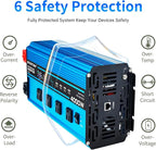 4000w Pure sine Wave Inverter DC 12V to AC 110V/120V Converter, 8000w (Peak) with LCD Display, Wireless/Wired Remote Control, 4AC outlets and 4USB.Ideal for Camping, RV Travel, Off-Grid Solar Systems