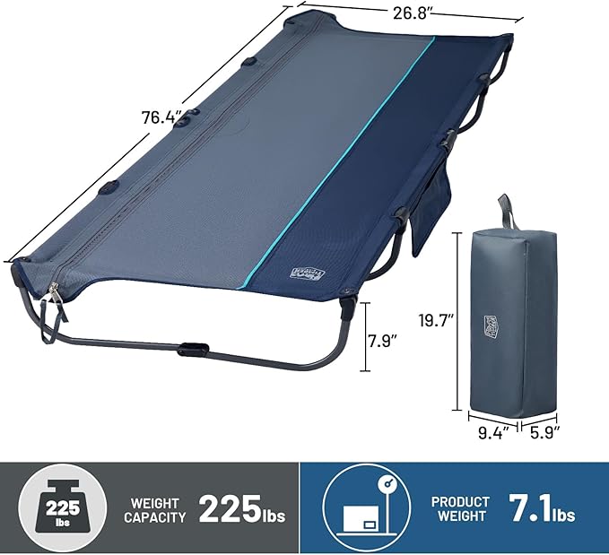 TIMBER RIDGE 20-Second Quick Set-Up Camping Cot, Lightweight Aluminum Folding Cot with Zipper Closure, Portable Carry Bag Included for Camping, Travel and Outdoors, Support up to 225lbs, Blue