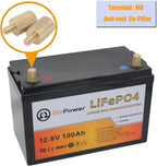12V 100AH Lithium Battery,5000+ Deep Cycle LiFePO4 Battery with Built-in 100A BMS fit for Home Storage,Trolling Motor,RV,Off-Grid System,Solar Power System,Marine