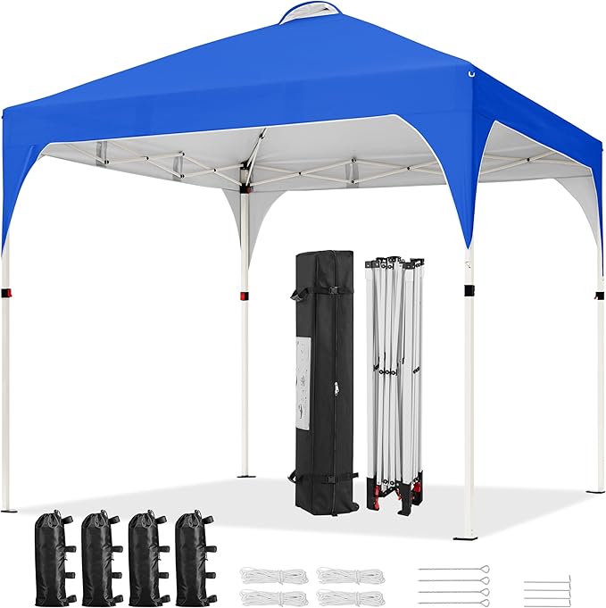 Yaheetech 6.6x6.6 Pop Up Canopy Tent with Vent, Easy Set Up Tent, Instant Sun Shelter Canopy with Wheeled Bag, 4 Sandbags, 8 Stakes & 4 Ropes, for Parties, Beach, Outdoor, Blue