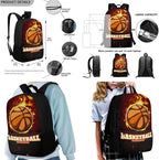 Rnyleeg Basketball Backpack for Boys Cool School Backpack with Lunch Box 3 Pcs Bookbag Set for Elementary Students Back to School Gifts for Kids
