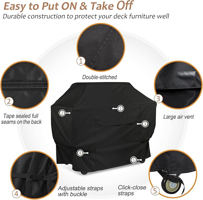 NettyPro Grill Cover for Outdoor Grill 52 inch Waterproof Heavy Duty Gas BBQ Cover for Outside Weber, Char-Broil, Brinkmann, Jenn Air, Nexgrill 2-3 Burners Barbecue, Black