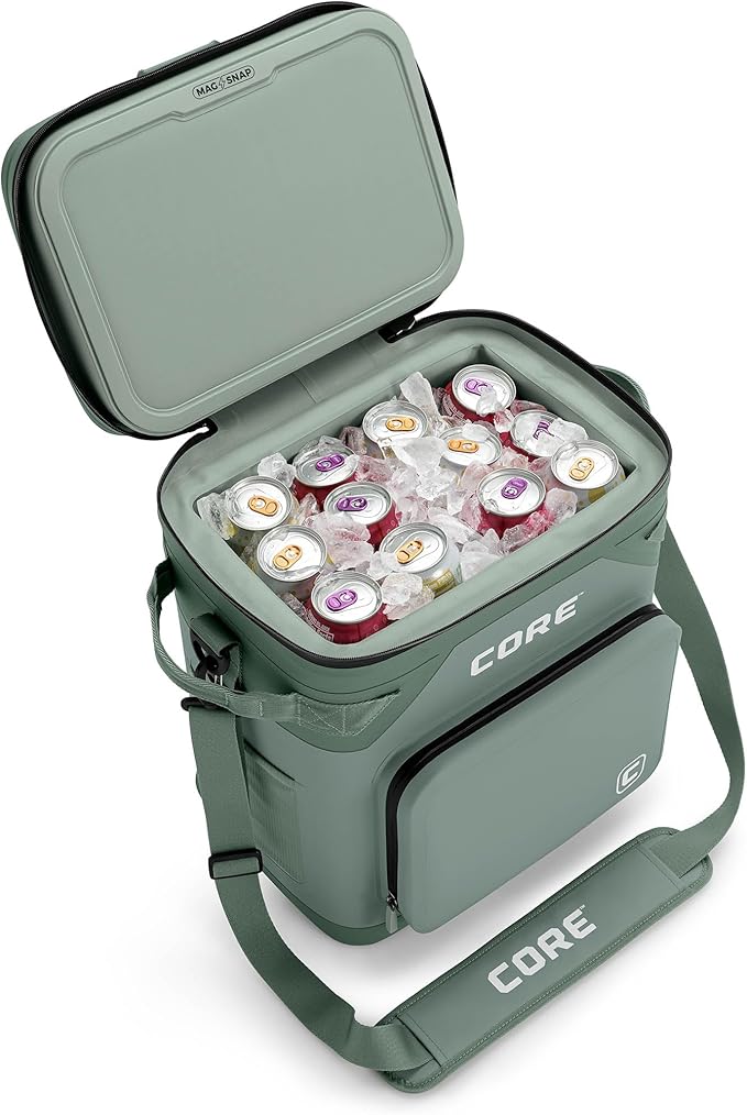 CORE Magnetic Leak Proof Soft Cooler with Waterproof Zipper | Insulated Bag Portable Ice Chest Box | Best Soft Cooler for Food & Beverages for Tailgating, Car Camping, Travel, and Family Beach Picnics