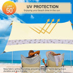 VILLEY Beach Tent Sun Shelter with UPF50+ Protection for 5 Person, 8x7FT Portable Sun Shade with 2 Stability Poles and 4 Sandbags, Outdoor Beach Canopy for Camping, Picnics, Fishing, Outdoors(Khaki)